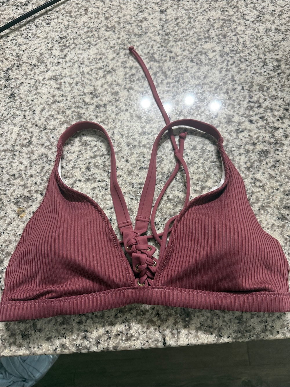 Women's Ribbed Lace-Up Bikini Top